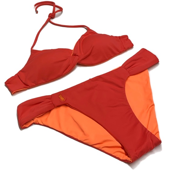 POLO Ralph Lauren Orange and Red Reversible Bikini - Picture 3 of 16